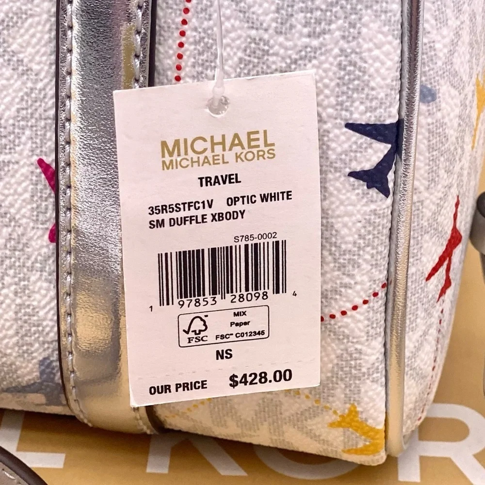 Michael Kors SM Satchel Crossbody Bag MK White Multi - Picture 11 of 11